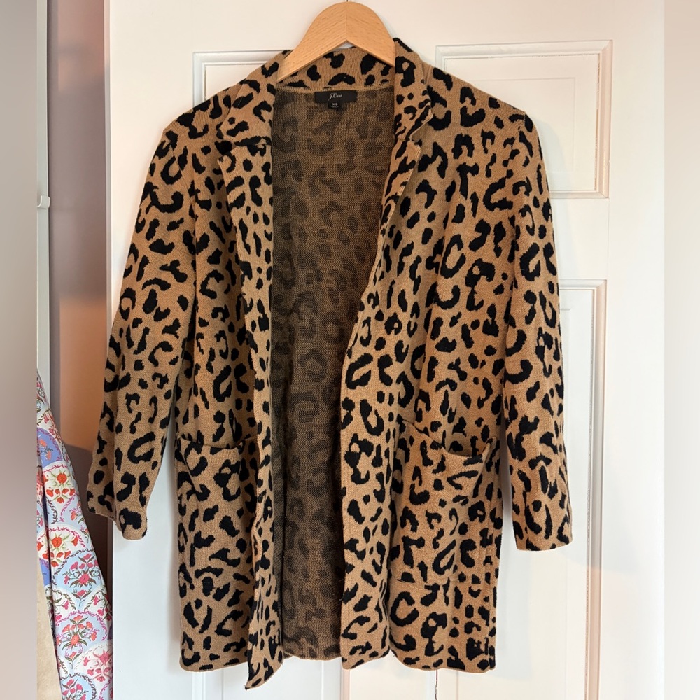 J. Crew Sophie Blazer Leopard Print Open-Front Cardigan in Tan and Black